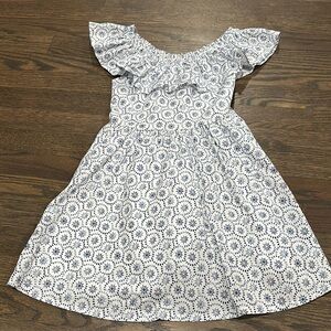 Btween Gorgeous Blue and White Pattern Kids Dress sz 7